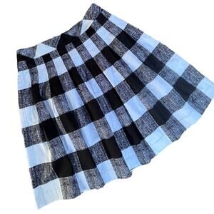 Talbots NEW Black and White Buffalo Plaid Check Print Pleated Cotton Skirt 6p